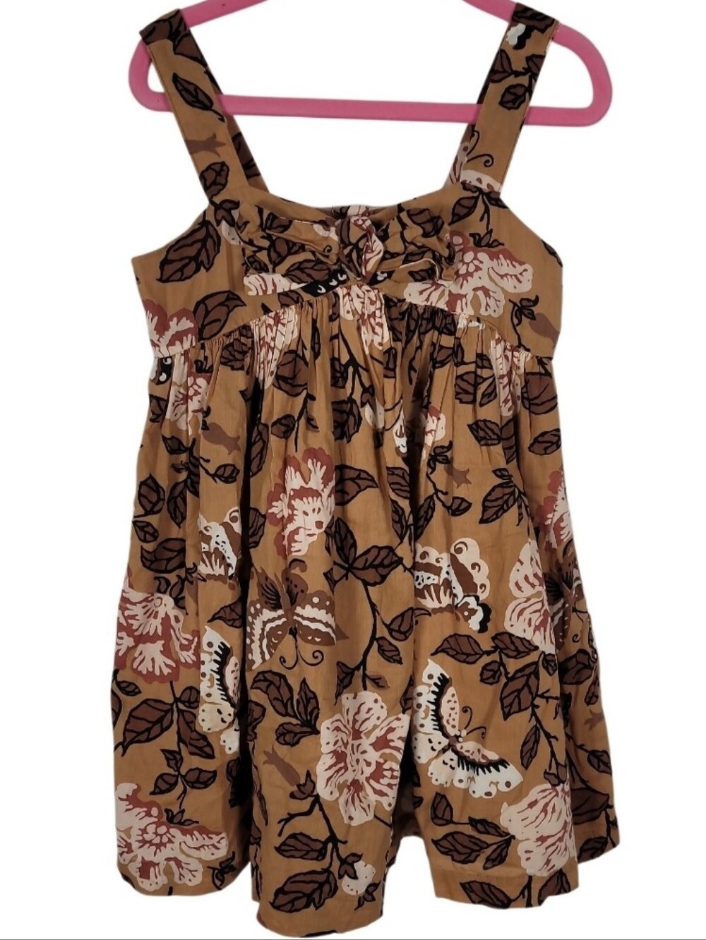 Girl's JANIE AND JACK Floral Butterfly Tan Brown Tank Dress Size 4